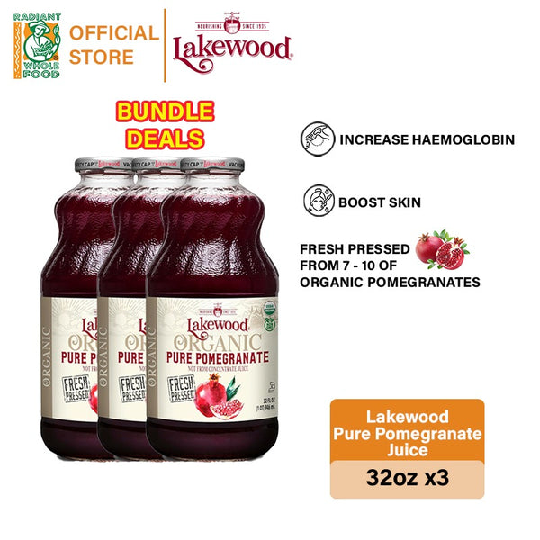 [BUNDLE DEAL 3 BOTTLES] Lakewood Organic PURE Pomegranate Gluten Free (32oz)